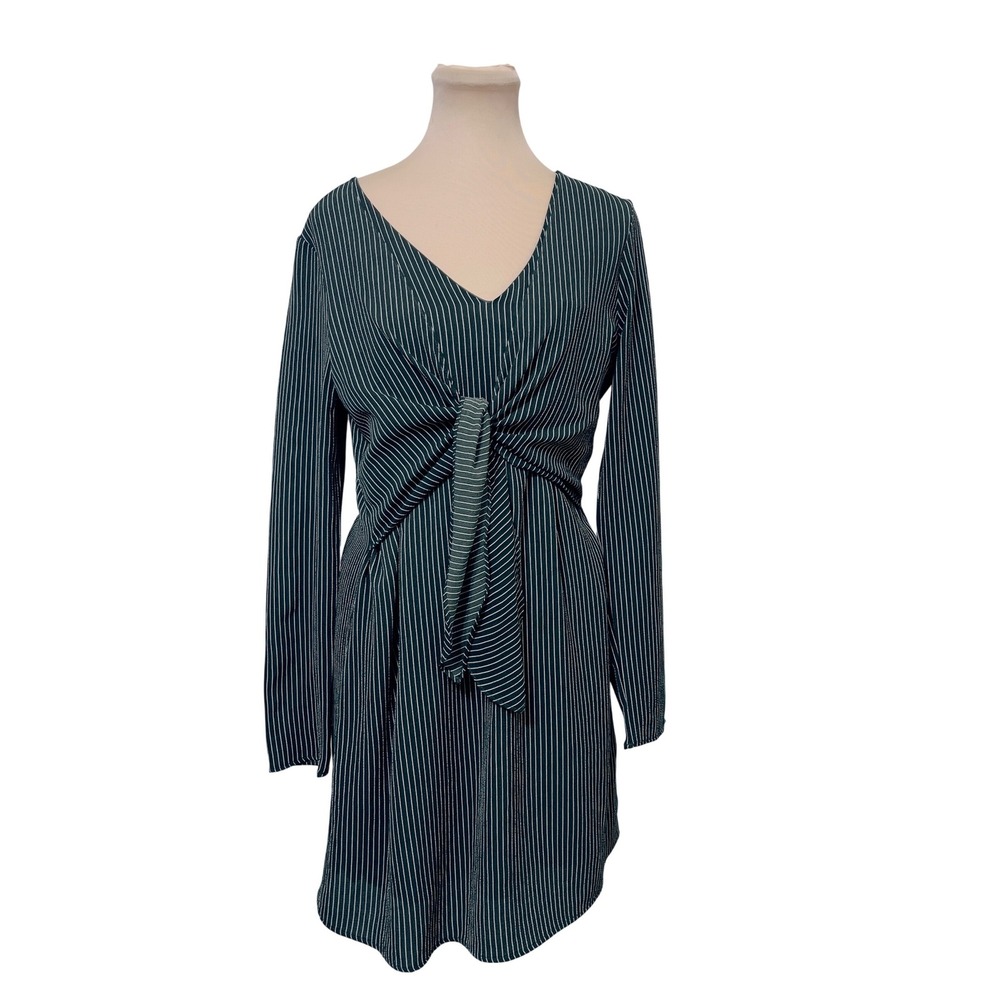 Molly Green Womens Striped Tie Front Long Sleeve Mini Dress Size M Green White